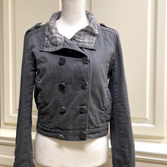 Sound & Matter Jackets & Blazers - Sound & Matter Plaid Double Breasted Military Style Jacket Gray